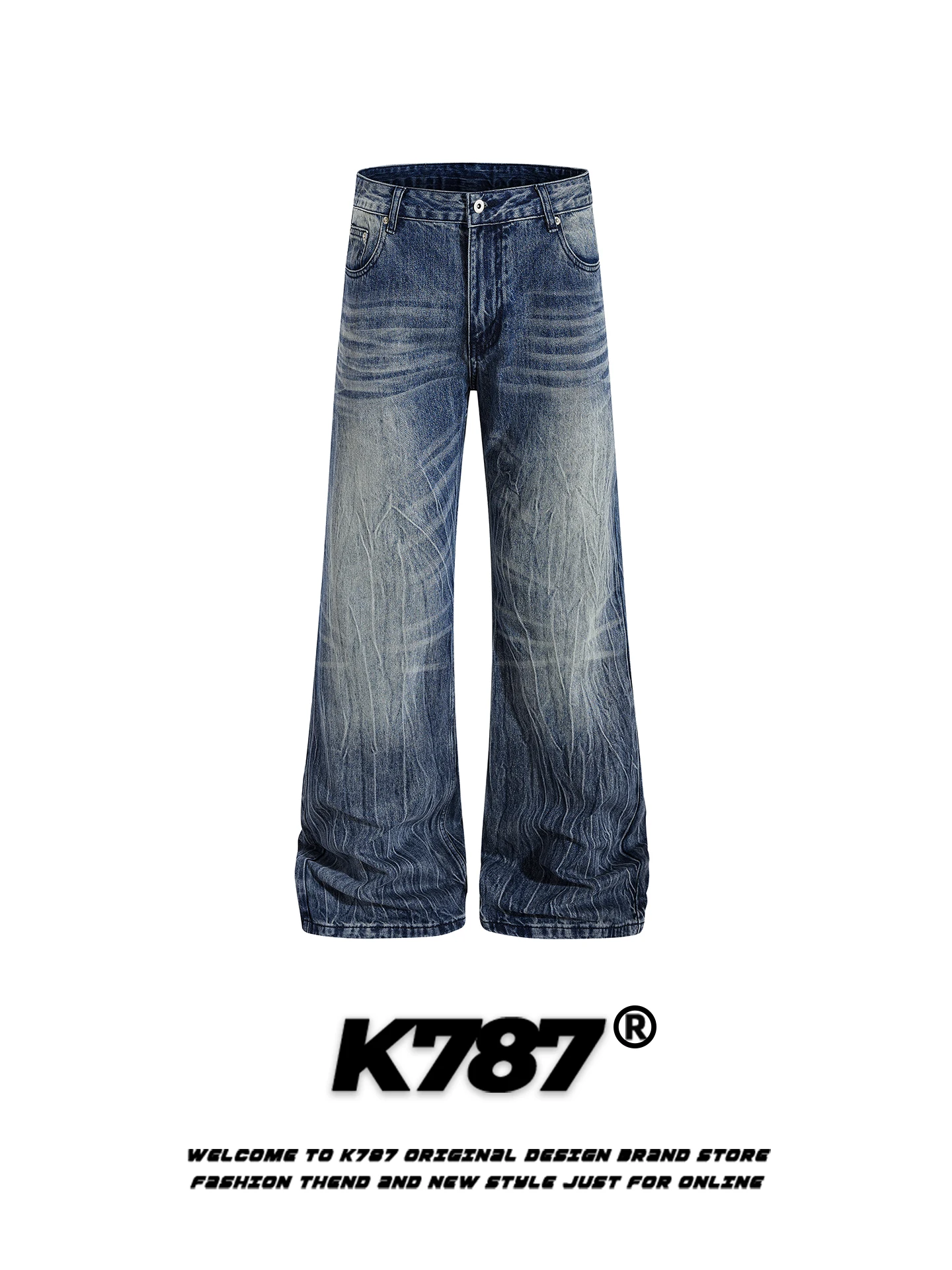 

K787 American Retro High Waist Straight Leg Jeans Men Women Loose Casual Brand Wide Leg Floor-Length Pants White Waed