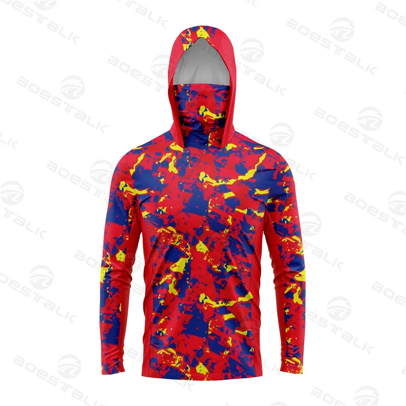 

Camouflage Fishing Shirt UPF 50+ Face Mask Long Sleeve Jerseys Summer Sun Protection T-Shirts Men Hooded Face Cover Fishing Tops