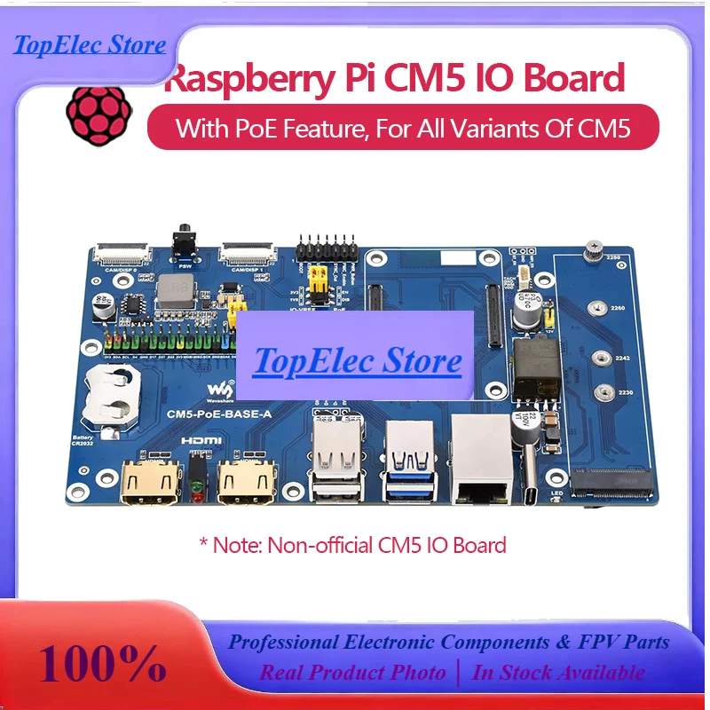 TopEsWaveshare Raspberry Pi Compute Module 5 IO Board With PoE Feature, For All Variants Of CM5