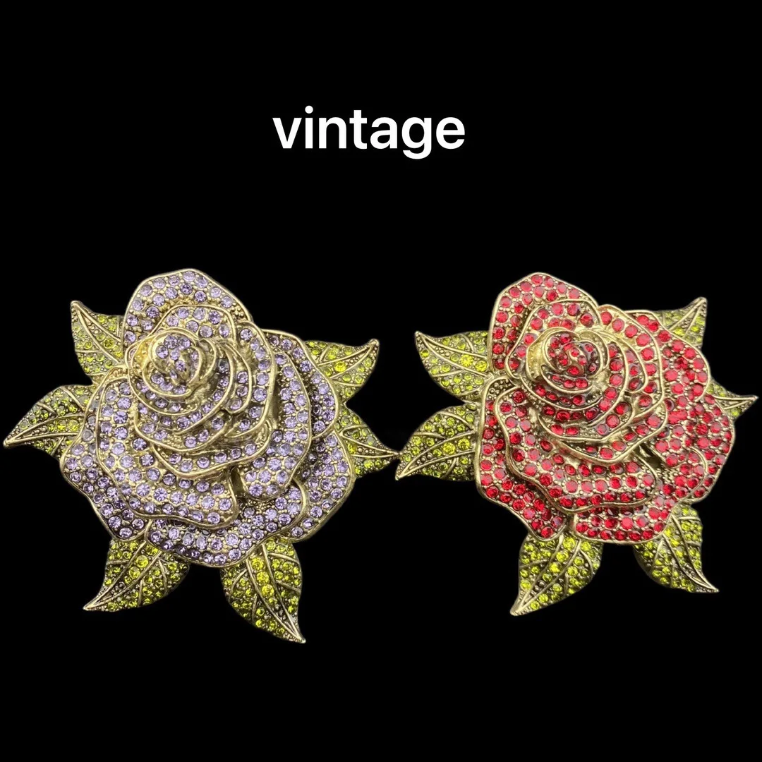 New Dreamy High-end Rhinestone Rose Brooch Set Expensive Italy Vintage Women's Metal Flower Coat Pin Camellia Floral Badge Pins