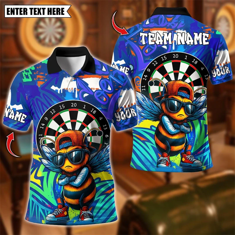 Trendy Hip Hop Bee Graphic Darts Polo Shirts For Men Fashion Personalization Name Team Name Polo Shirt Loose Streetwear Tops