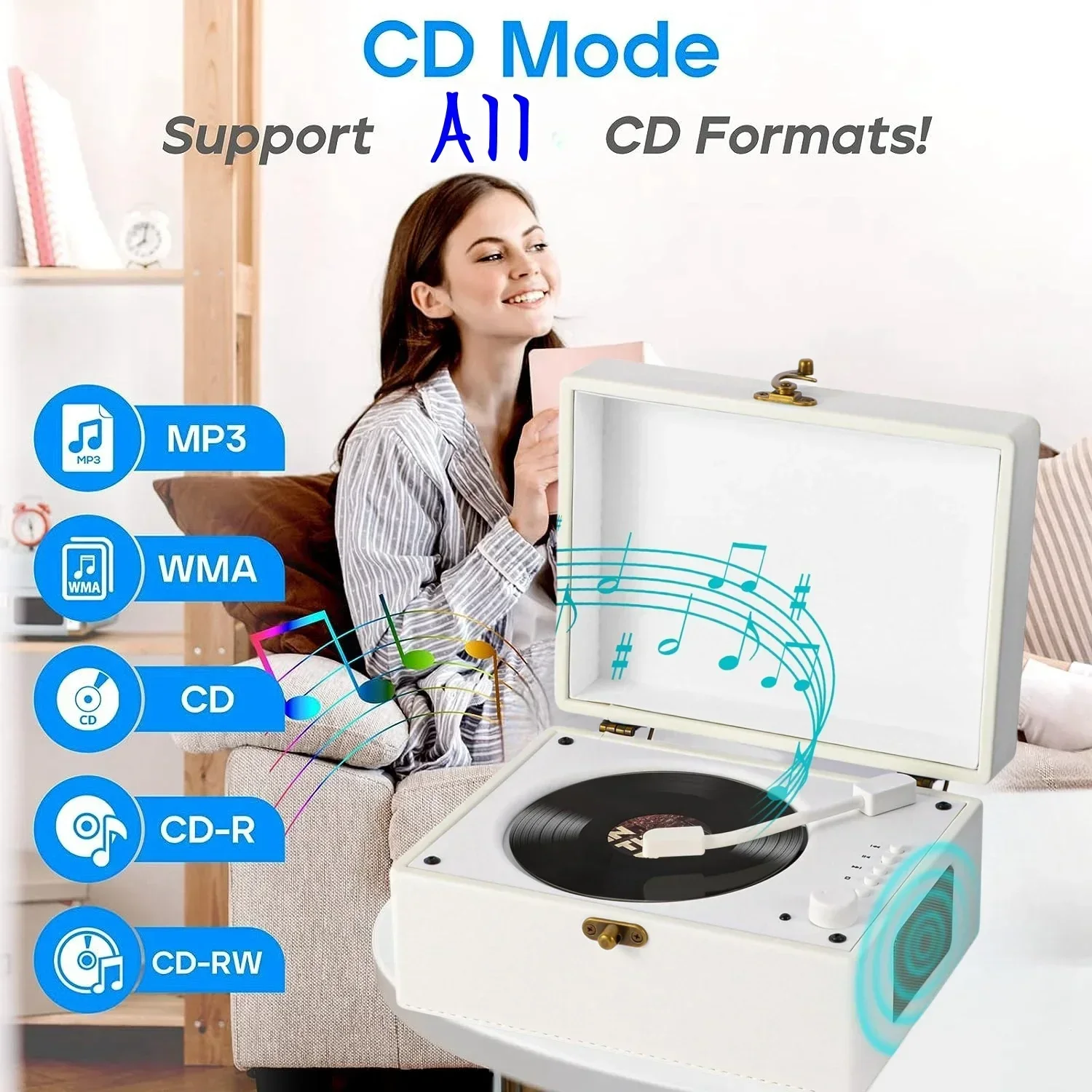 Desktop Bluetooth 5.1 CD Stereo Speakers, Retro Suitcase, Remote control ,large capacity battery Player with Speaker, Dual