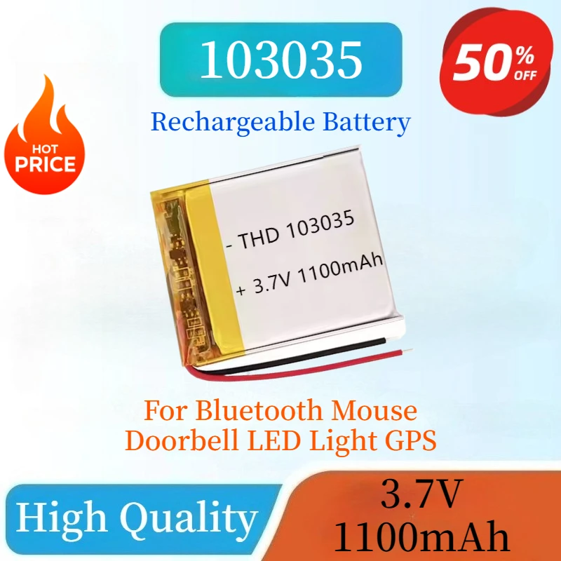 

High Quality 100% New 3.7V 1100mAh 103035 Rechargeable Lithium Polymer Batteries For Bluetooth Mouse Doorbell LED Light GPS