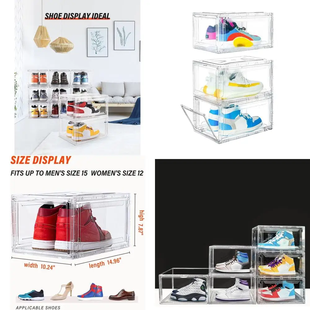 

Clear Plastic Stackable Shoe Boxes 3-Pack for Sneaker Enthusiasts, UV Protection and Magnetic Door Shoe Display