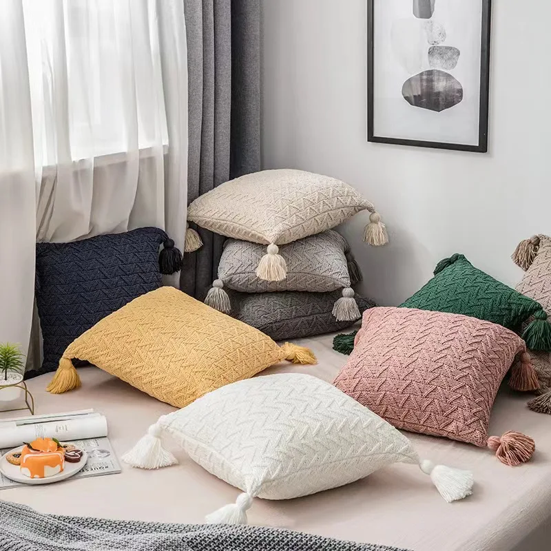 Double-Cable Warm Knitted Sofa Cushion European Style Stripe Decorative Throw Pillow Cover