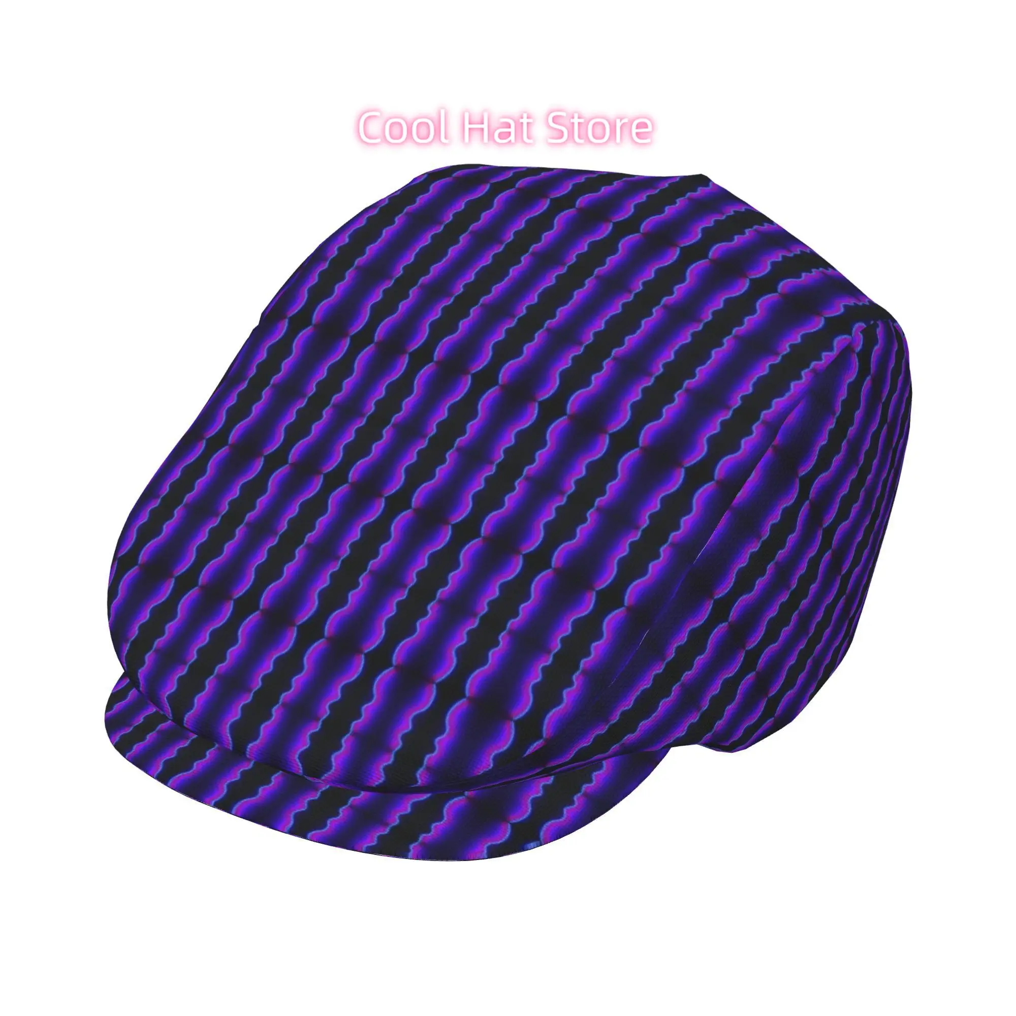 Neon Purple Wavy Stripes Men and Women Flat-top Cap, Adjustable Beret, Newsboy Cap, Ivy Caps Taxi Driver Caps Irish hat