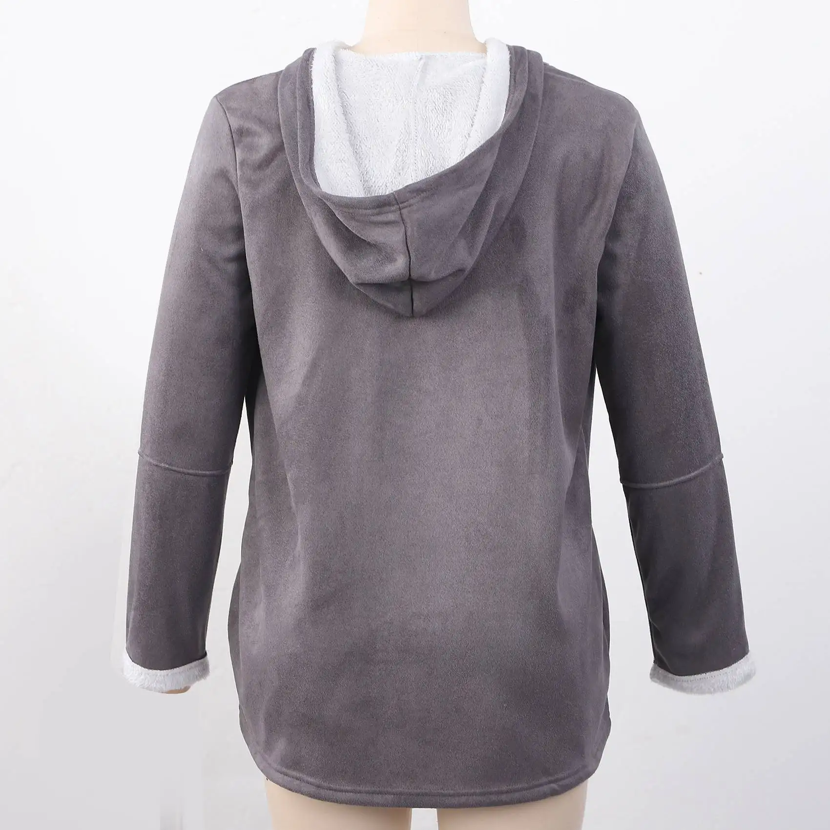 Abrigos de invierno de manga larga de imitación para mujer, chaqueta suelta de doble botonadura con bolsillos, talla grande, gris, M