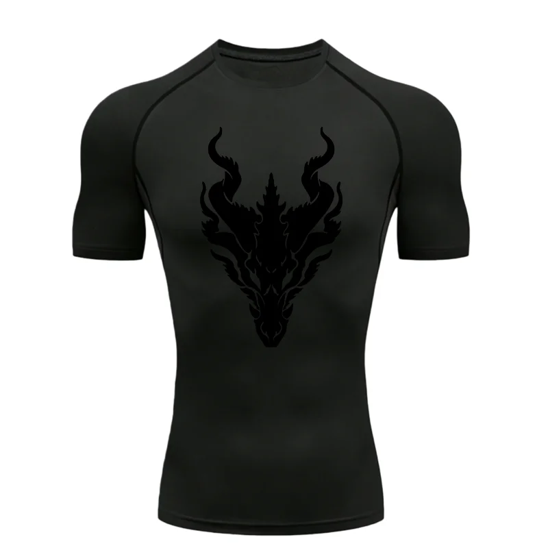 Dragon Pattern Men Sports T-shirt Training Fitness Workout T-Shirt Athletic Tees Gym T-shirts Short Sleeve Men's Fitness T-Shirt