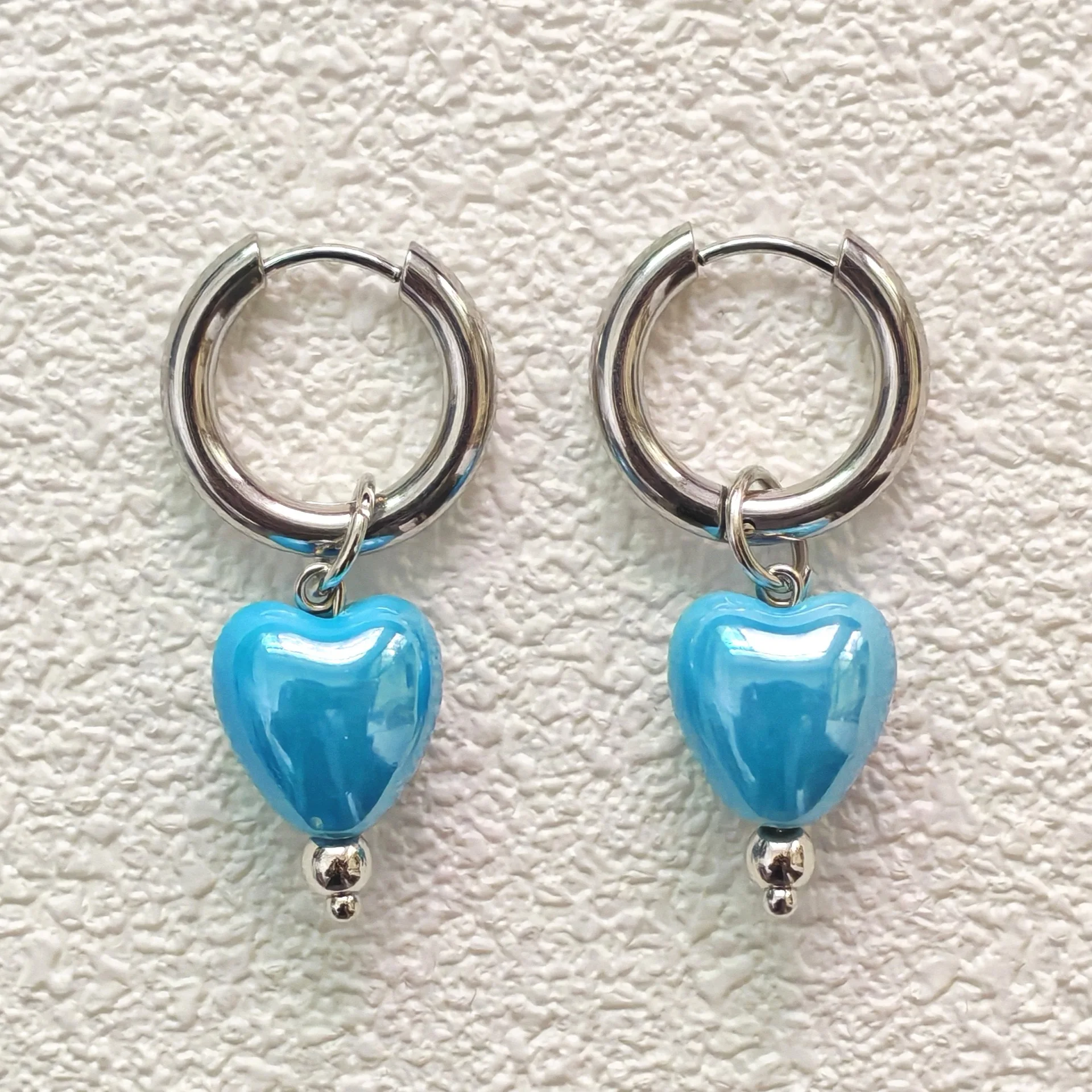 خمر لطيف الأبيض الوردي السيراميك الخوخ القلب قلادة الفولاذ المقاوم للصدأ أقراط 2025 فتاة حلوة موضة مجوهرات عيد ميلاد