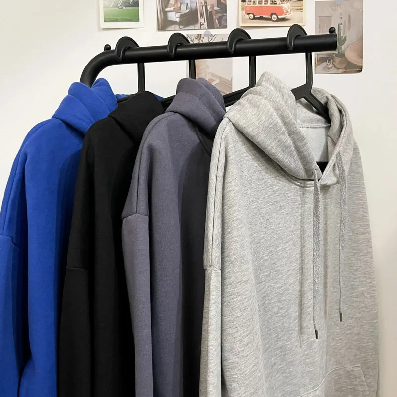 Pure Color Hooded Long Sleeve Fleece Lined Sweatshirt Casual Versatile Hong Kong Style Couple Trendy Loose Simple Overhead Shirt