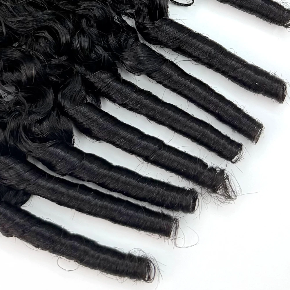 Burmese Curly Feather Crochet Human Hair Extensions Pre Looped Pre Separated Knotless Hair For Braiding