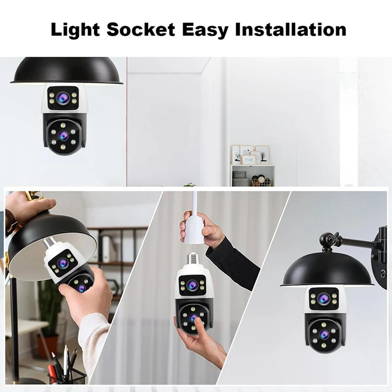 Câmera de vigilância PTZ com lâmpada de 4MP, sem fio, lente dupla de 2MP, rastreamento humano de visão noturna, monitor de bebê de segurança