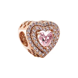 Pink Heart Pink Gold mit Ringen und Ohrringen für Frauen, Charme -Halskette, DIY -Schmuck, originelle Pandora -Anpassungen, Weihnachts- und Geburtstagsgeschenk gebadet 10 Hauptverkäufe Pandora Ohrring - №10