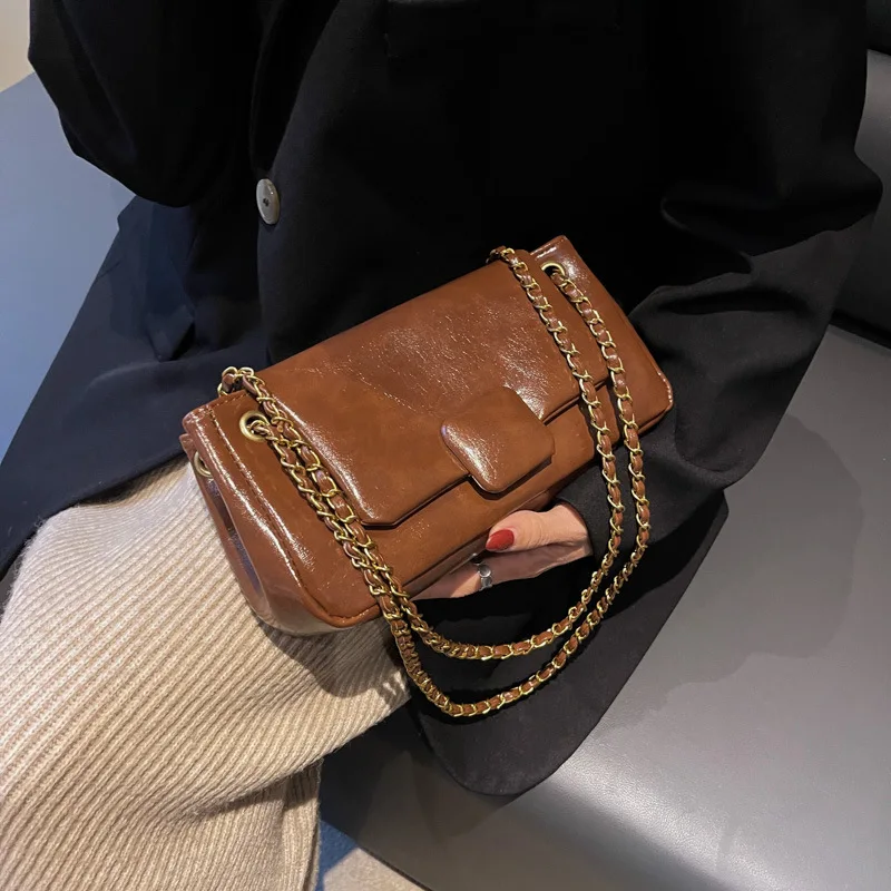 Fashion Chain One Shoulder Crossbody Bag Women 2024 New Simple Korean Retro PU Small Square Bag Lady Flip Cover Commuter Bag