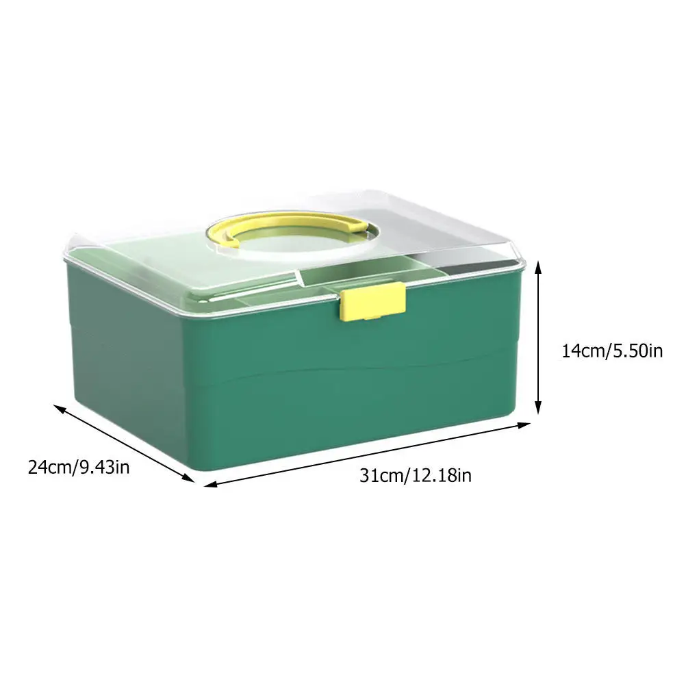 1Pcs Portable Medicine Box Green Large Capacity Double Layer Design Sturdy Plastic Durable Household Storage Container