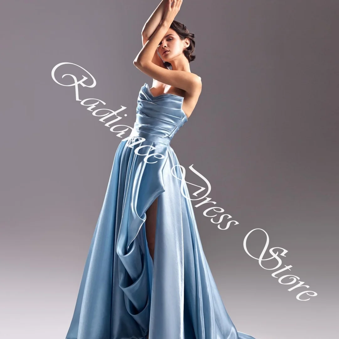 تخصيص أزياء الساتان ألف خط فساتين السهرة حمالة أكمام زيبر الظهر لوحة قطار فستان العودة للوطن مزاجه #4