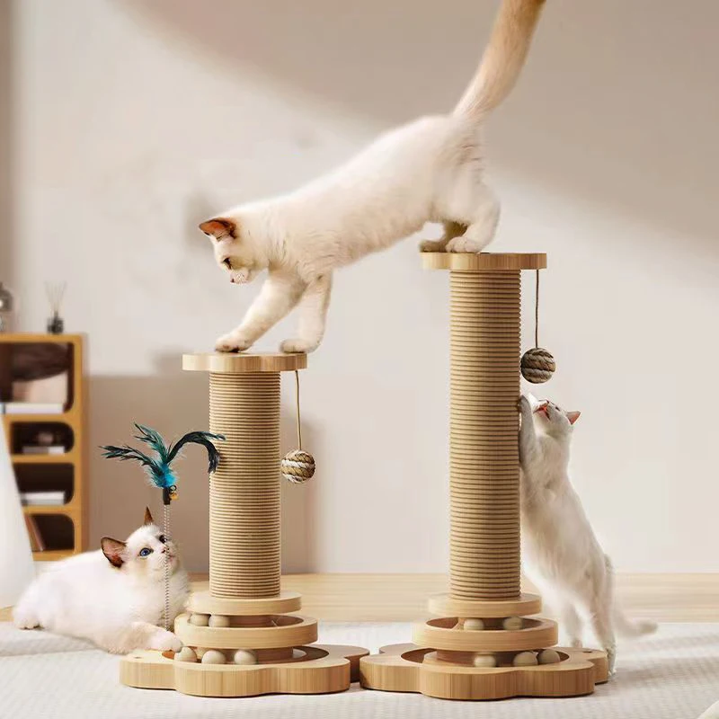 Sisal Scratching Post for Cat Solid Wood Cats Turntable Durable Kitten Claw Grinder Training Toy Wear-resistant Cat Scratcher