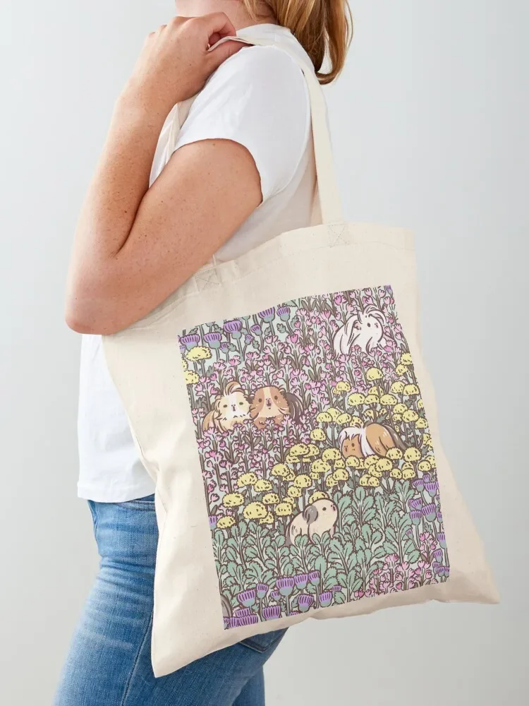 Long Haired Guinea pigs and Floral Garden pattern Tote Bag shopping bag cute tote bag shoping Big