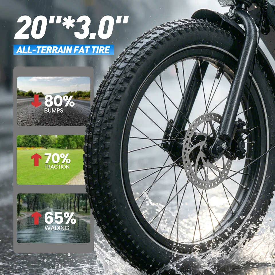 DYU BMX 20*3.0 Fat Tire Electric Bike E-Bike 624Wh Removable Battery 1000W Peak Motor Mountain Electric Bicycle for Adults image 5
