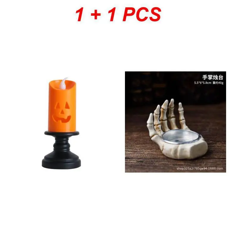 

Halloween skeleton palm candlestick Electronic Candle Lights Creative Festival Ornament Resin Crafts Decoration Party Supplies