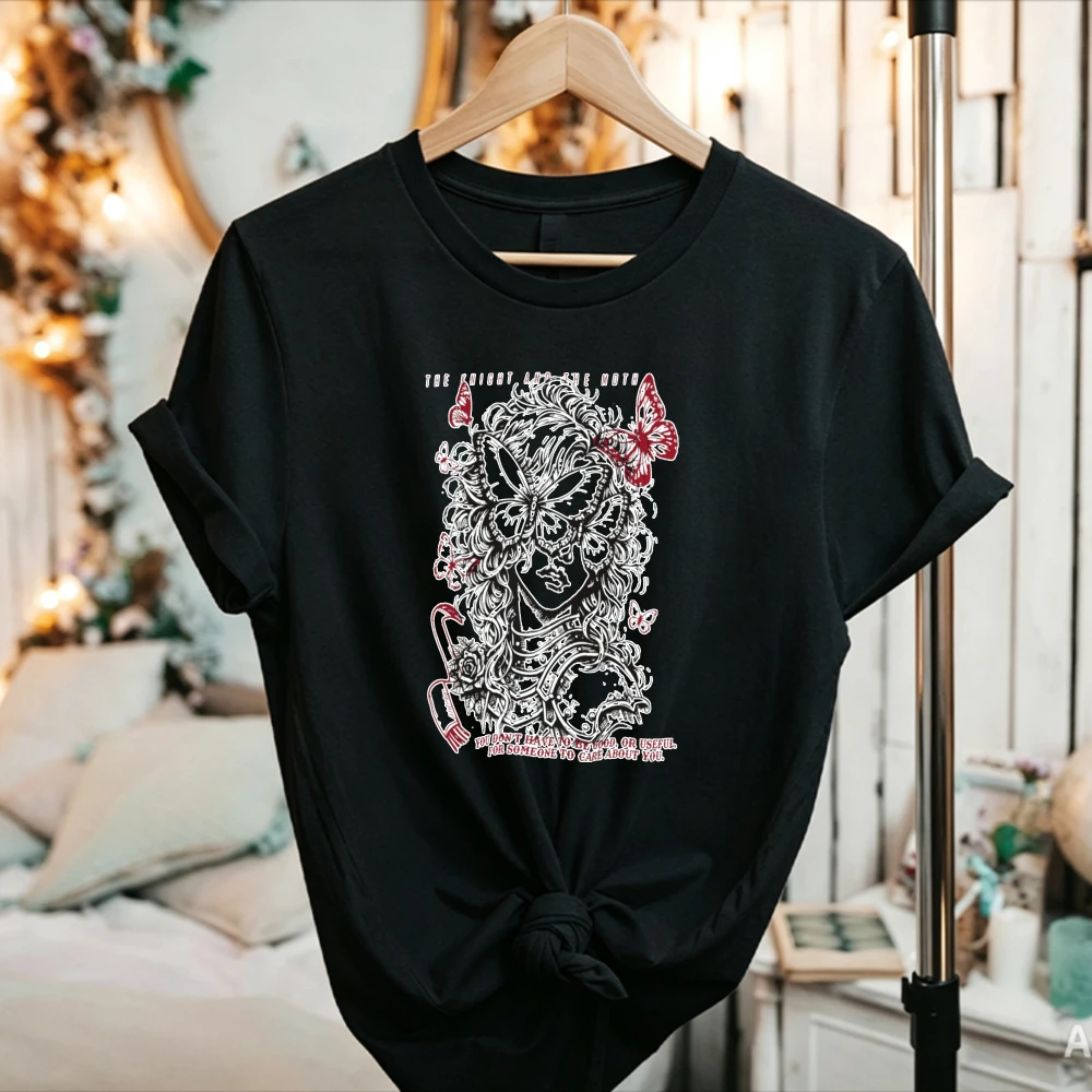 Gothic Sweatshirt Female Knight Butterfly Mask Floral Armor Inspirational Quote Crew Neck Relaxed Fit Romantasy Dark Fantasy Lov