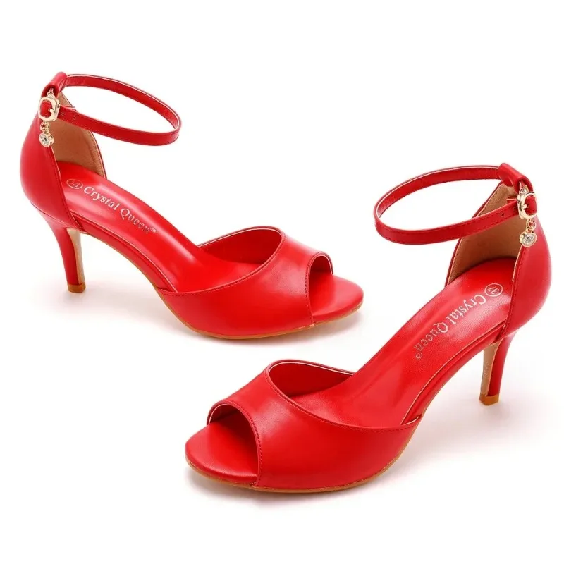 Women Sandals Ladies Elegant Pumps Open Toe Party Solid Silk 7.5CM Thin Heels Peep Toe Casual Strap Woman Shoes Dress White