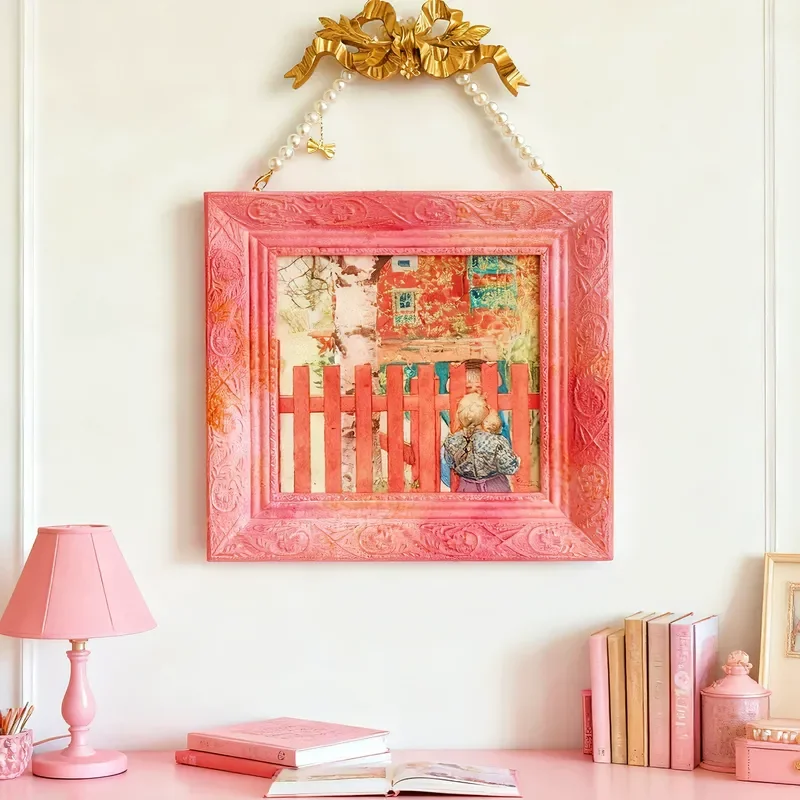 Hand Painted Picture Frame Dopamine Gradient Color Scheme Original Pink Daughter Room Character Pearl Decorative Hanging