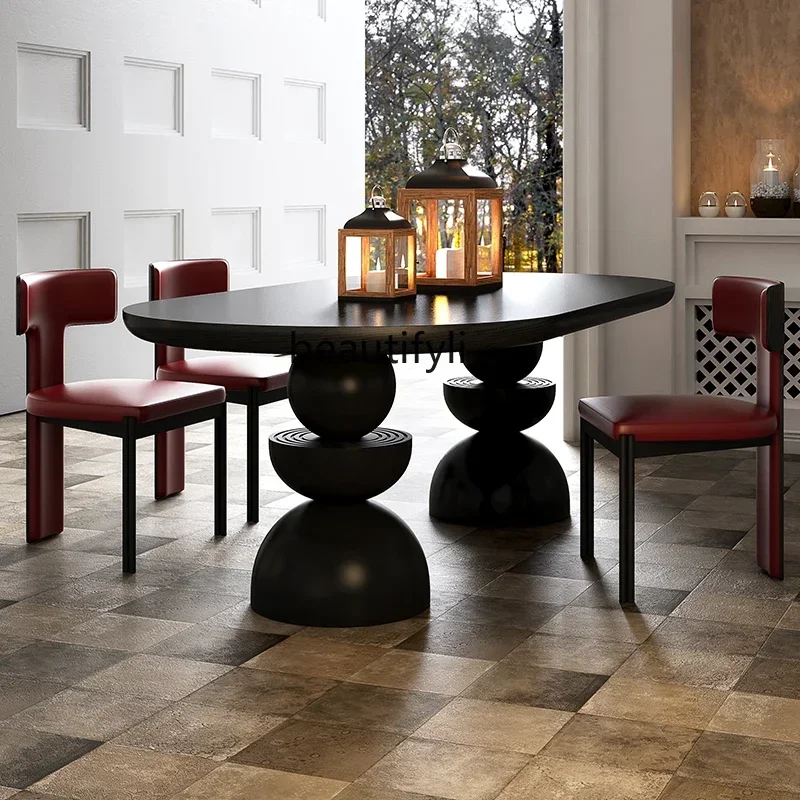 

Retro style solid wood dining table rectangular home designer solid wood living room large long table