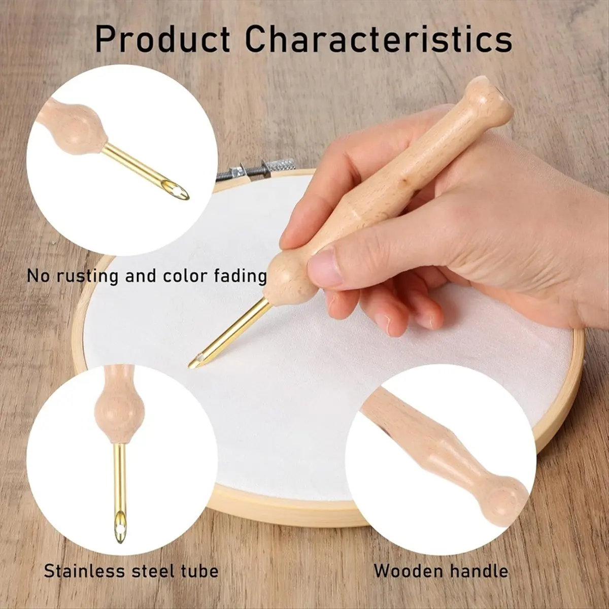 |NEWABAG|12Pcs Punch Needle Kit, Needles Punch Adjustable Punch Needle Tool Wooden Handle Embroidery Tool Punch Needle S