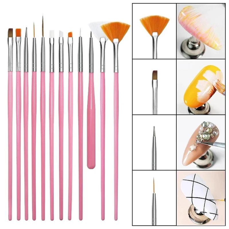 

15Pcs Multifunctional Nail Art Brush Set - Precise-Control Line/Stripes/Carving DIY Drawing Brushes For UV Gel Manicure Tool
