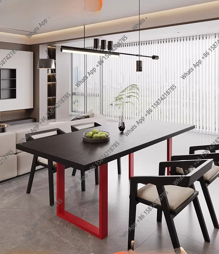 

Italian minimalist contrasting color solid wood dining table designer living room dual-purpose desk high-end black