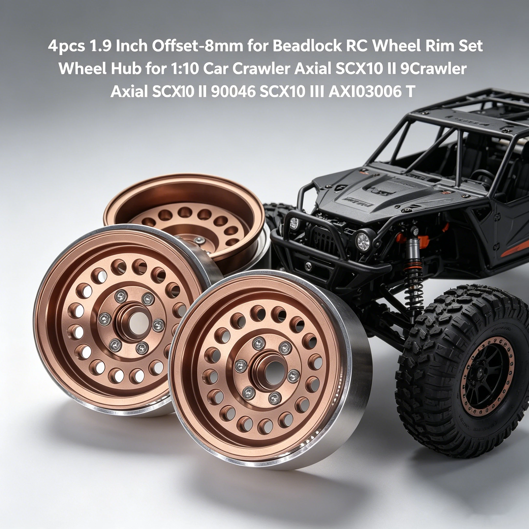 

4pcs 1.9 Inch Offset -8mm Beadlock Wheel Rim Hub Set for 1/10 RC Crawler Axial SCX10 II 90046 SCX10 III AXI03007 Upgrade Parts