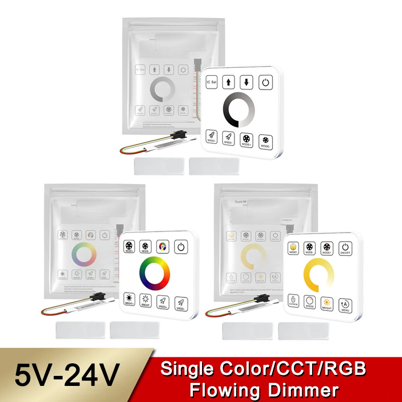Dc 5v-24v Runing Water CCT RGB Flowing Led Dimmer Controller Set With RF Full-Touch Remote Panel
