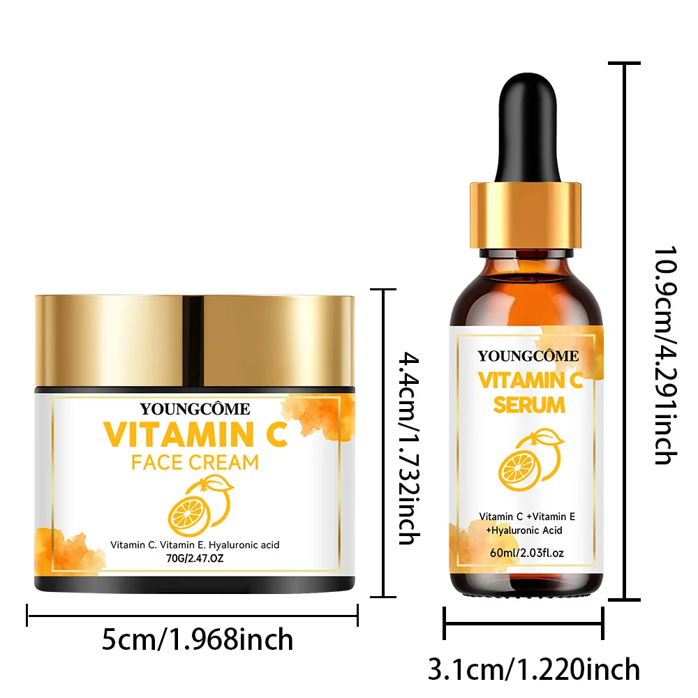 YOUNGCOME Vitamin C Hautpflegeset für Frauen, feuchtigkeitsspendendes Hyaluronsäure-Hautpflegeroutine mit Serum, Gesichtscreme 70 g + 60 ml – Detail 10