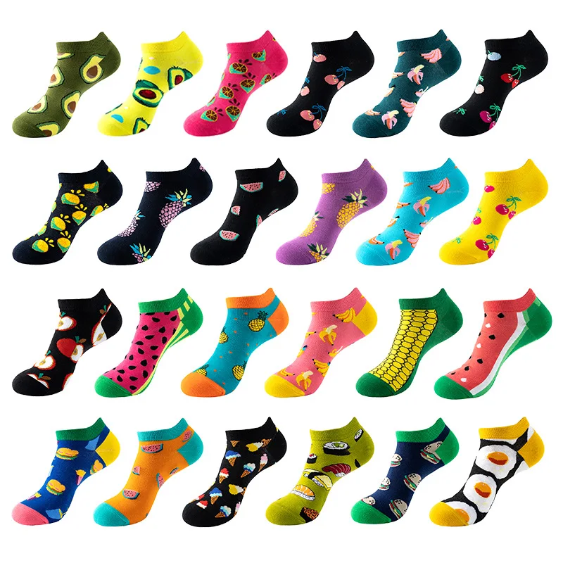 Funny Ankle Men Sock Unisex Fruit Printed Short Socks Multicolor invisible Boat Calcetin Women Kawaii Cotton Low Cut Fun Socks