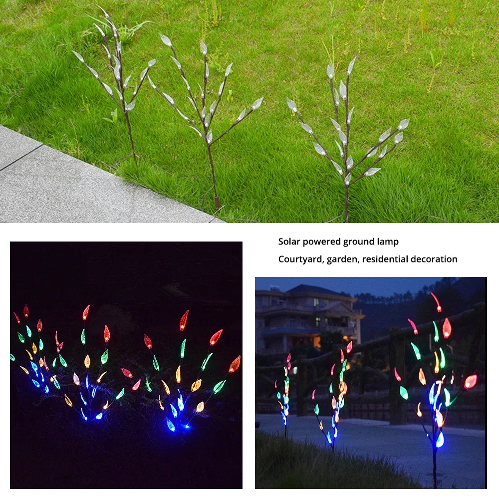 Lámpara Solar de césped de hoja, luz de un arrastre, tres ramas de árbol, cadena de jardín impermeable, Decoración LED, césped iluminado, iluminación exterior