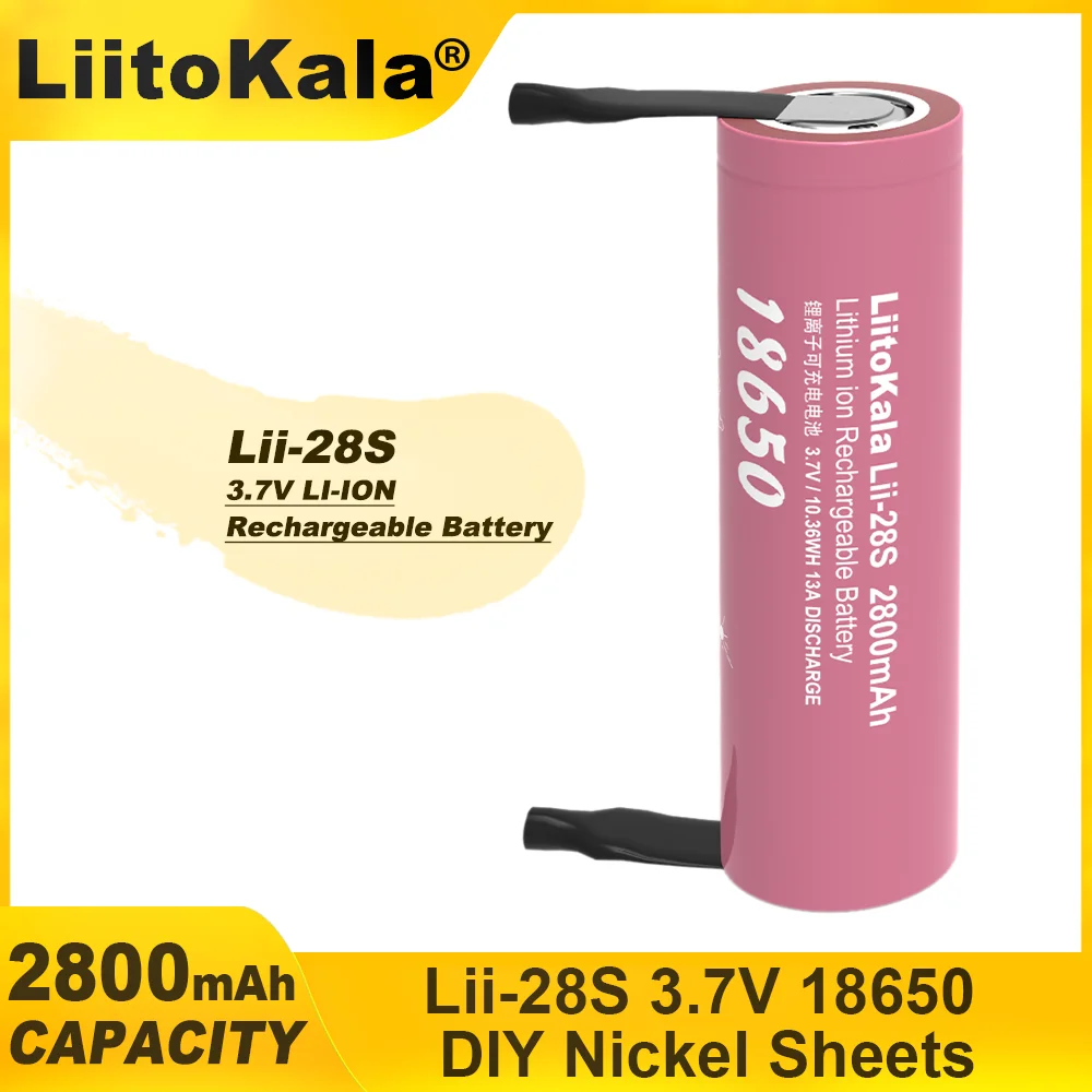 Lii-28S 3.7V 18650 2800mAh 13A daya baterai Lithium isi ulang untuk peralatan listrik senter LED + DIY lembar nikel/runcing
