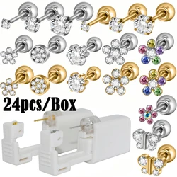 24pcs/Box Disposable Ear Piercing Gun Safe Ball Clasps Mini Daisy Crown Earring Piercer Machine Tool For Adult Kids Wholesale