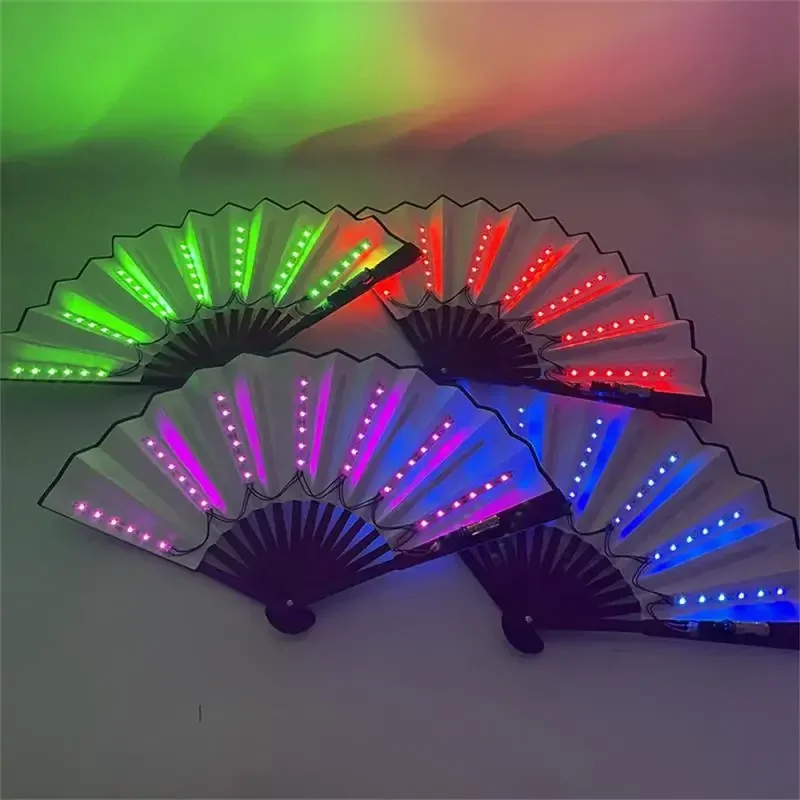 Foldable Hand Fan With Led Light Glowing Fluorescent Discoloration Fan For Night Performance Dj Bar Club Room Party Ventilador부채