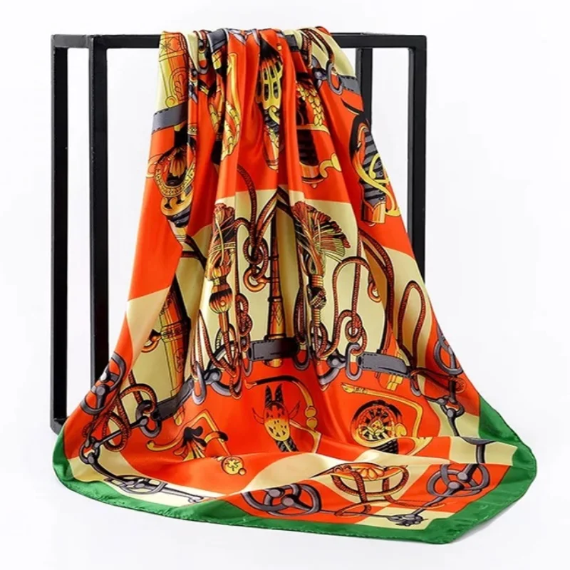 2024 popular Silk Scarves Fashion New Bohemian Cashew Slicing Ladies Simulation Silk Scarf 90X90CM Square Scarf Muslim Headscarf