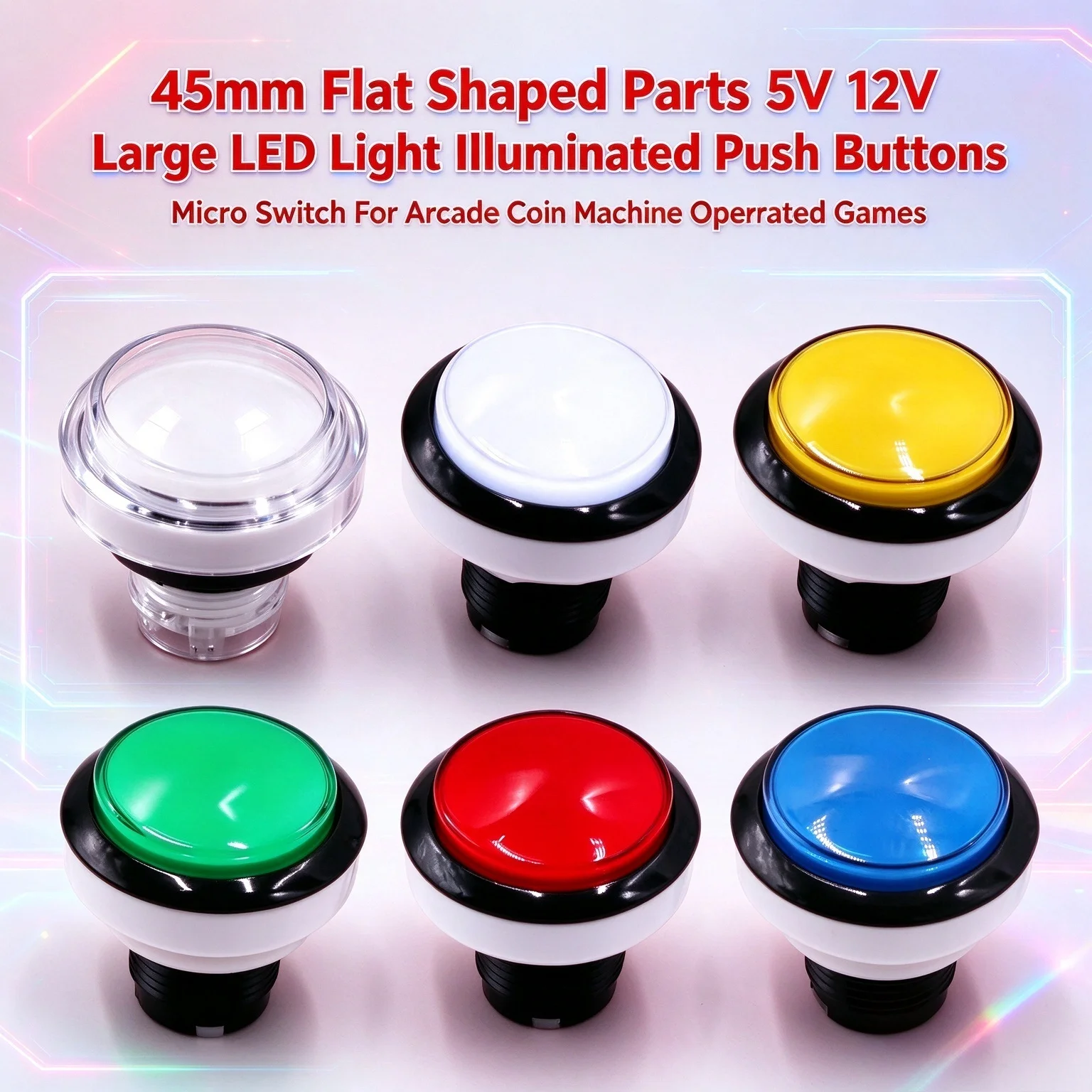 45mm Flat Shaped Parts 5V 12V Large LED Light Illuminated Push Buttons Micro Switch For Arcade Coin Machine Operated Games