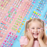24pcs Little Girls Cartoon Press on Nails Pre-Glue Short Square Kids Fake Nails Full Cover Cute Acrylic Children  Nail Art Decor