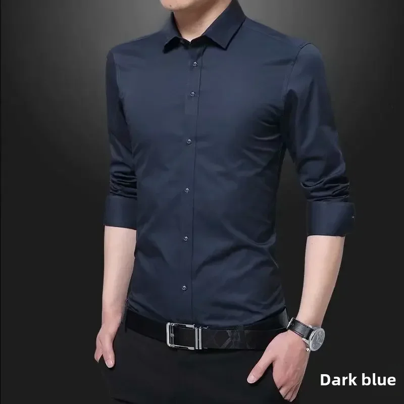 Camisa branca manga longa masculina, slim fit, blusa profissional, casual, profissional, moda de negócios, estilo coreano, primavera, outono