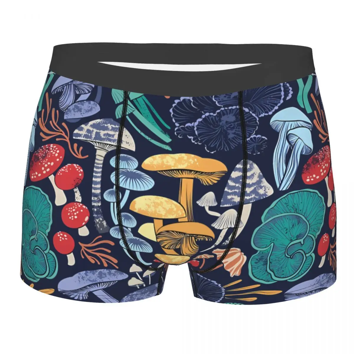 Midnight Blue Background MulticolOured Wild Mushrooms Men Boxer Briefs Highly Breathable Underpants High Quality Print Shorts