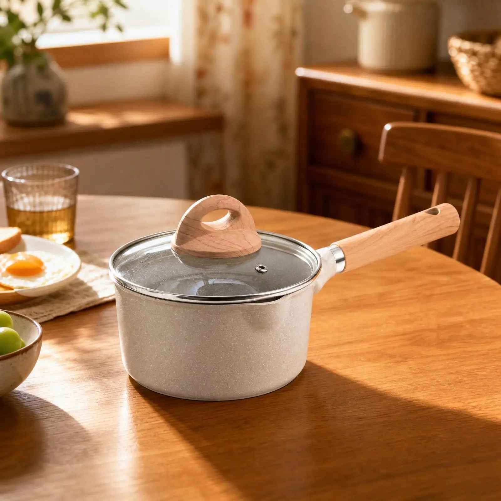 Compact Nonstick Cooking Pan with Composite Base for Uniform Heat on Gas and Induction