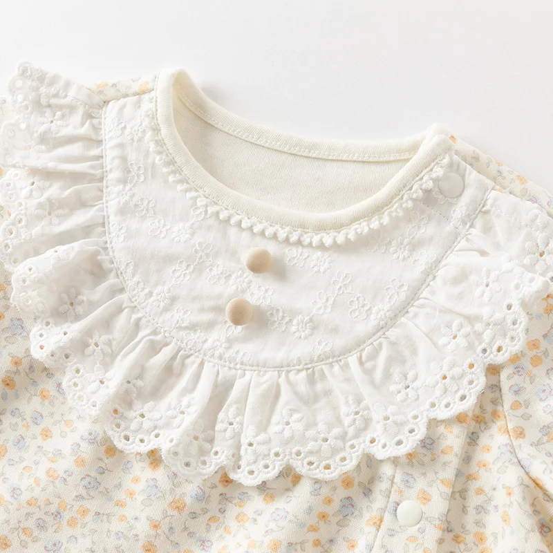 Dave Bella Newborn Jumpsuit 2025 Spring Comfortable Floral Print Girls Baby Cotton Romper Antibacterial Gentle Cute DB1250664