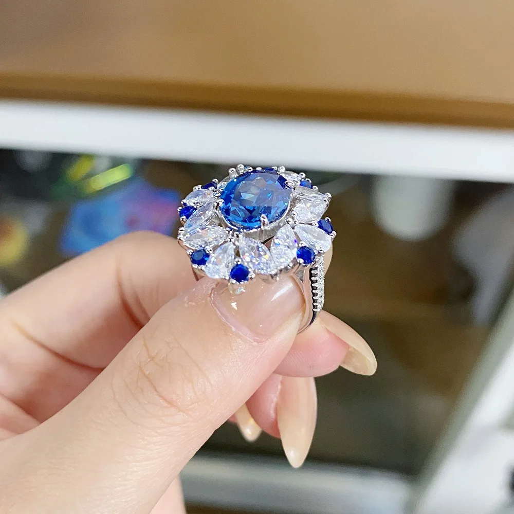 Luxury Platinum Solid Platinum PT950 Women's Ring Diamond Retro Personality Exaggerated Gift Beautiful