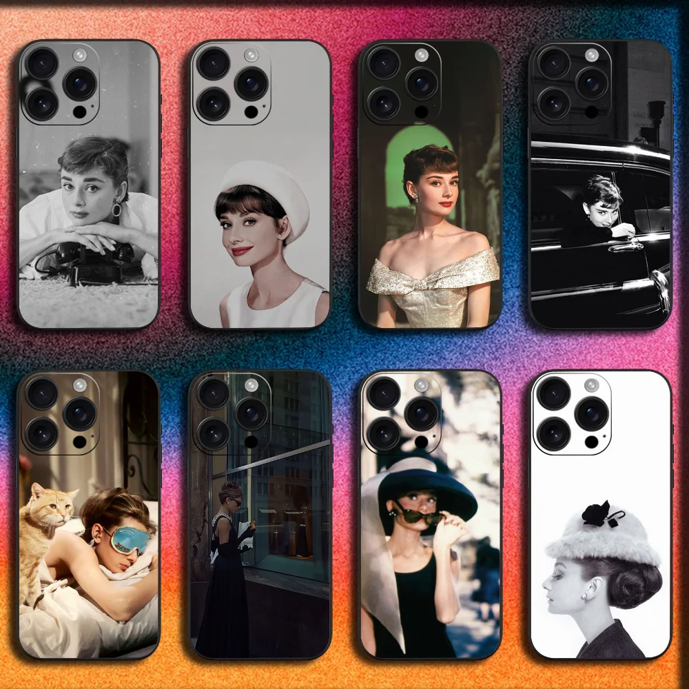 

A-Audrey Hepburn Breakfast Tiffanys Phone Case For iPhone 16,15,14,13,12,11,Pro,XS,Max,XR,Plus,SE,Mini Soft Black Cover