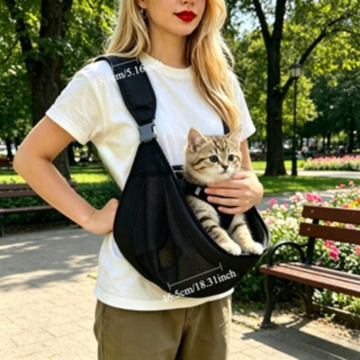 Haustier-Tragetasche Rucksack Umhängetasche Atmungsaktives Netzgewebe Katzen- und Hunde-Reiseträger mit Schnallenverschluss Belüftetes Design Outdoor-Zubehör – Detail 5