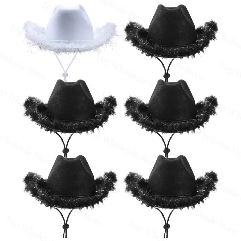 6-48Set Cowboyhoed Bulk Bruiloft Vrijgezellenfeest Hoeden Brede Rand Veer Westerse Cowgirl Hoeden voor Vrouwen Mannen Party kostuum Caps